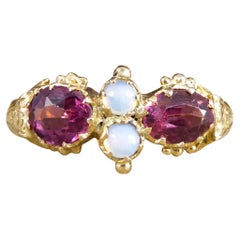 Antique Victorian Garnet and Opal Ring in 22ct Yellow Gold with Detailed Shouler