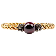 Antique Victorian Garnet Diamond Twisted 18 Karat Bangle Bracelet