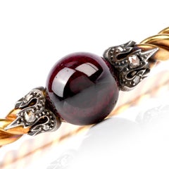 Antique Victorian Garnet Diamond Twisted 18 Karat Bangle Bracelet