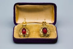Antique Victorian Garnet Drop Earrings 14k Yellow Gold