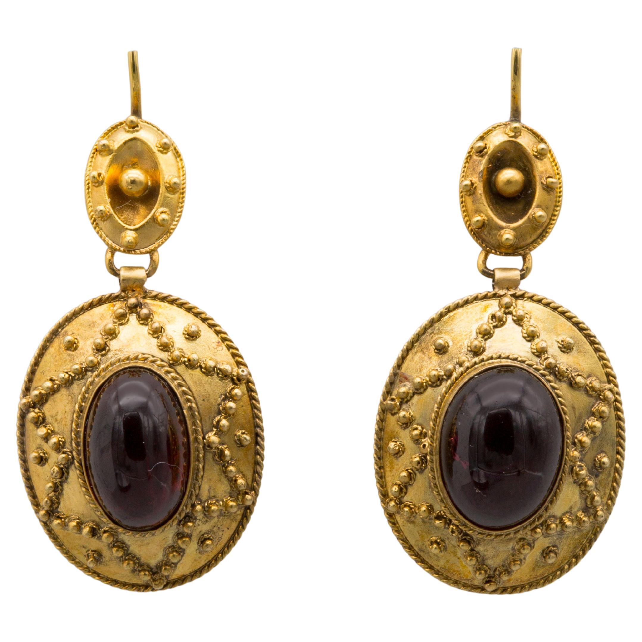 Antique Victorian Garnet Drop Earrings 14k Yellow Gold
