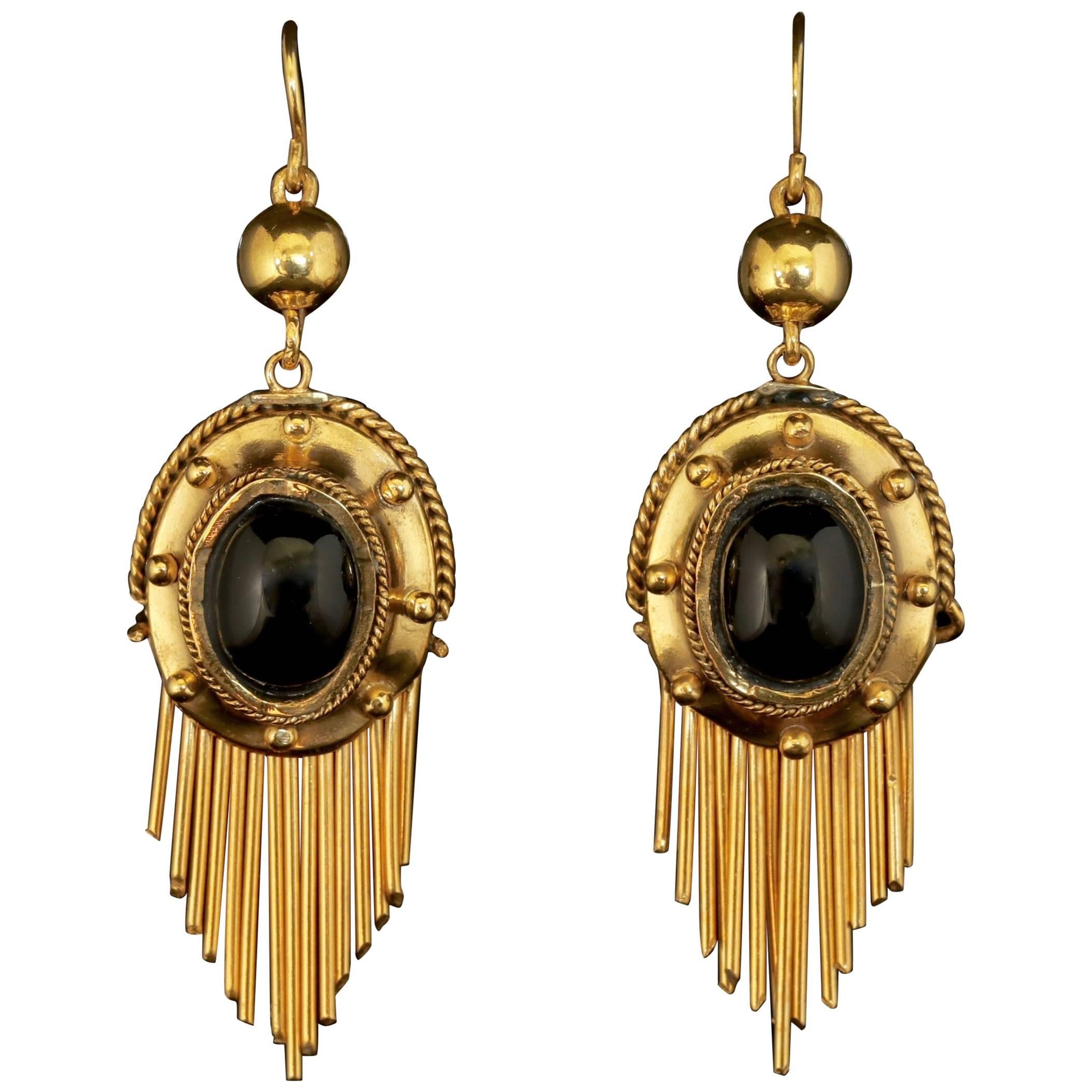 Antique Victorian Garnet Drop Earrings 18 Carat Gold Silver, circa 1900