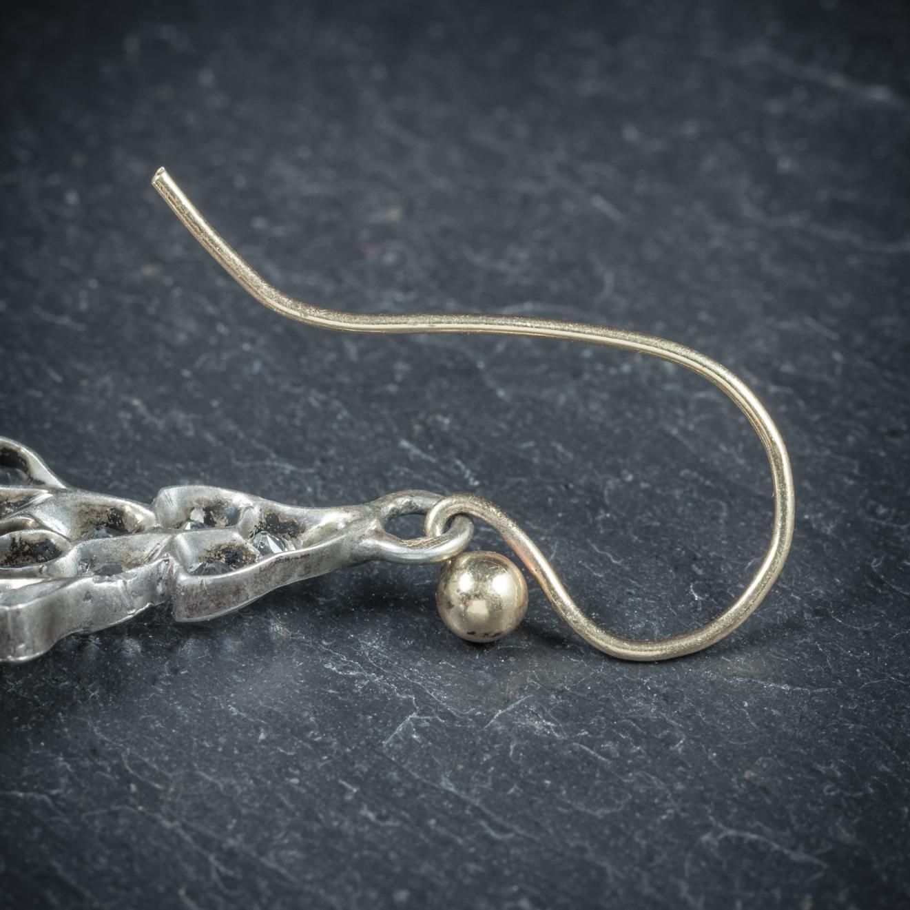 Antique Victorian Garnet Drop Earrings Gold Silver, circa 1880 2