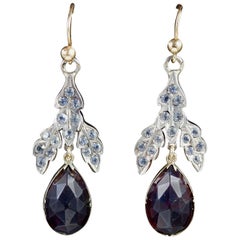 Antique Victorian Garnet Drop Earrings Gold Silver, circa 1880