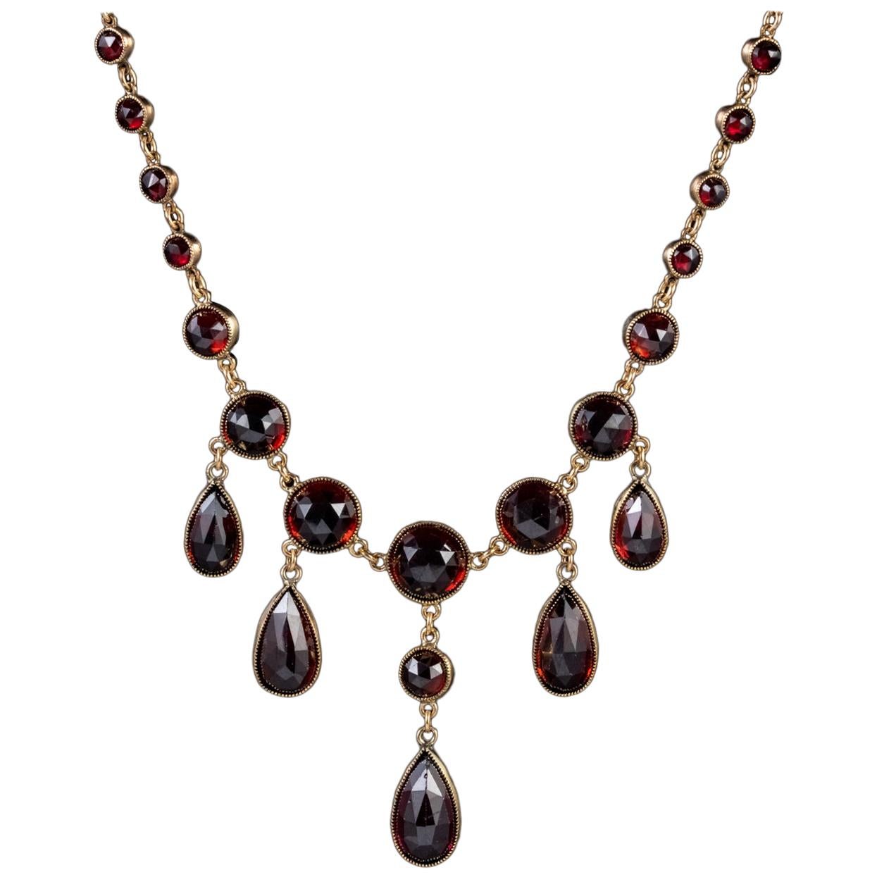 Antique Victorian Garnet Dropper Necklace Gold, circa 1880