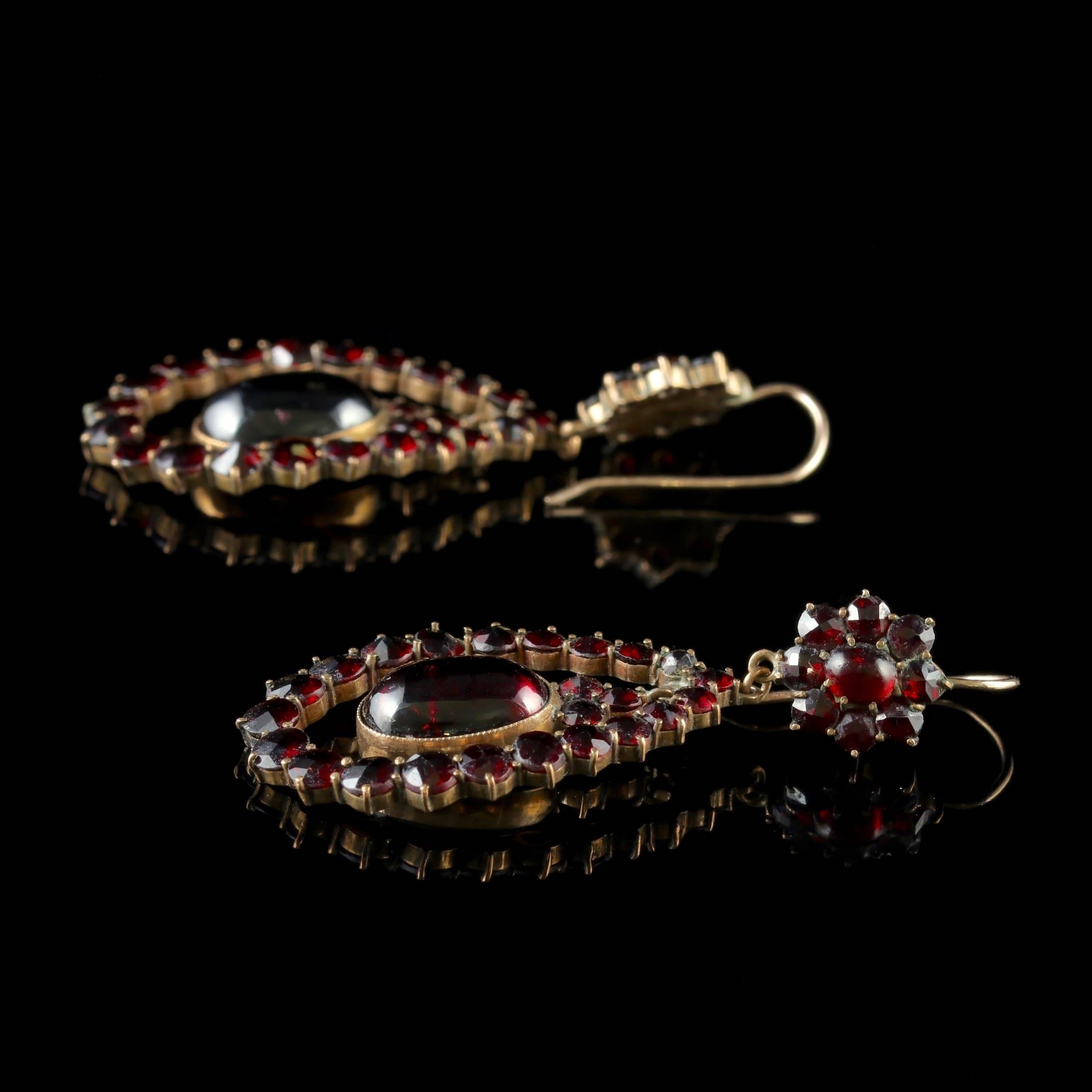 Antique Victorian Garnet Earrings 9 Carat Gold, circa 1880 In Excellent Condition In Lancaster, Lancashire