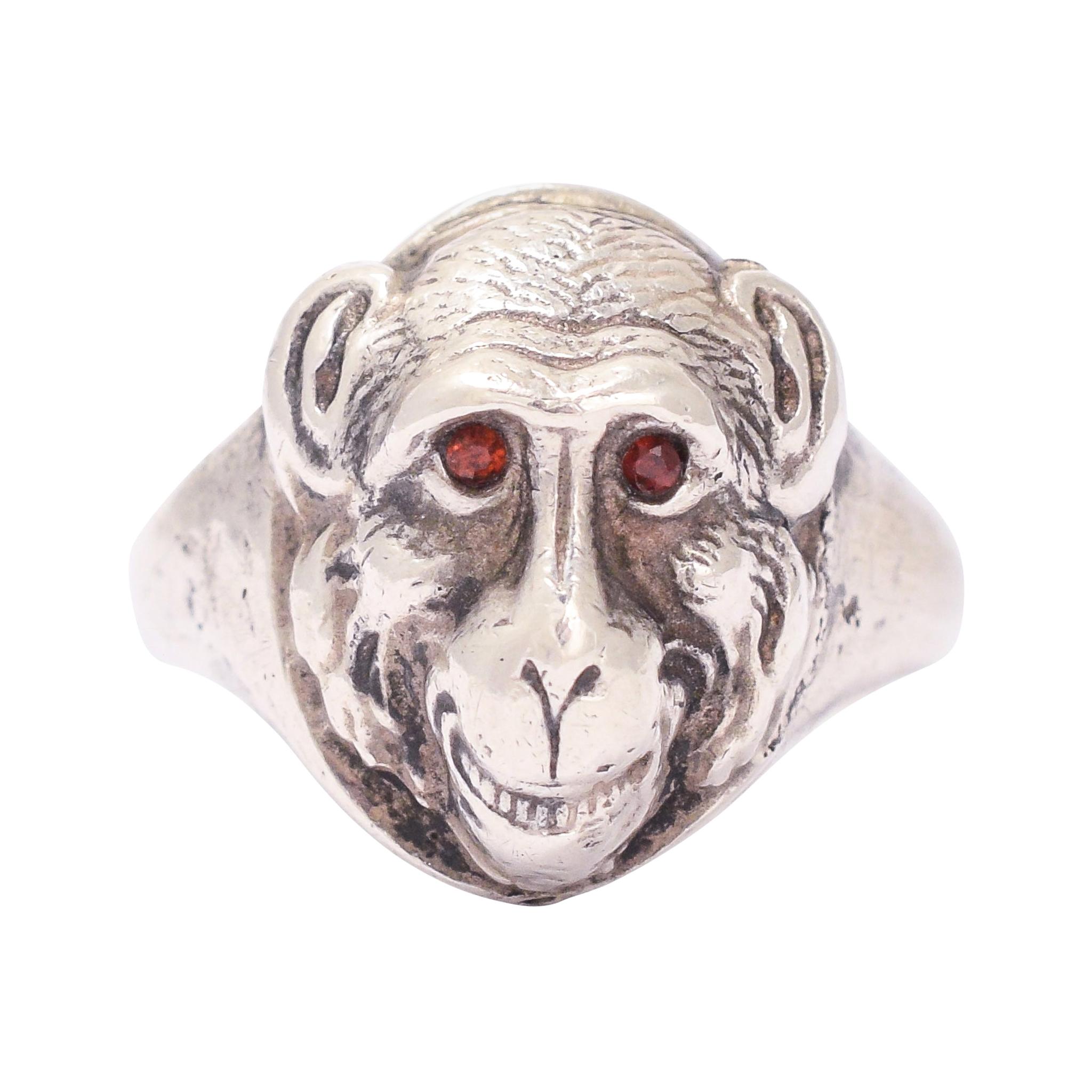Antique Victorian Garnet Eye Monkey Face Ring