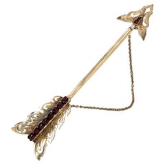 Antique Victorian Garnet Gold Arrow Jabot Brooch Pin