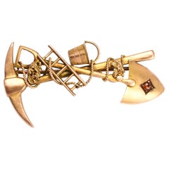 Antike viktorianische Granat-Gold- Miner''s-Brosche