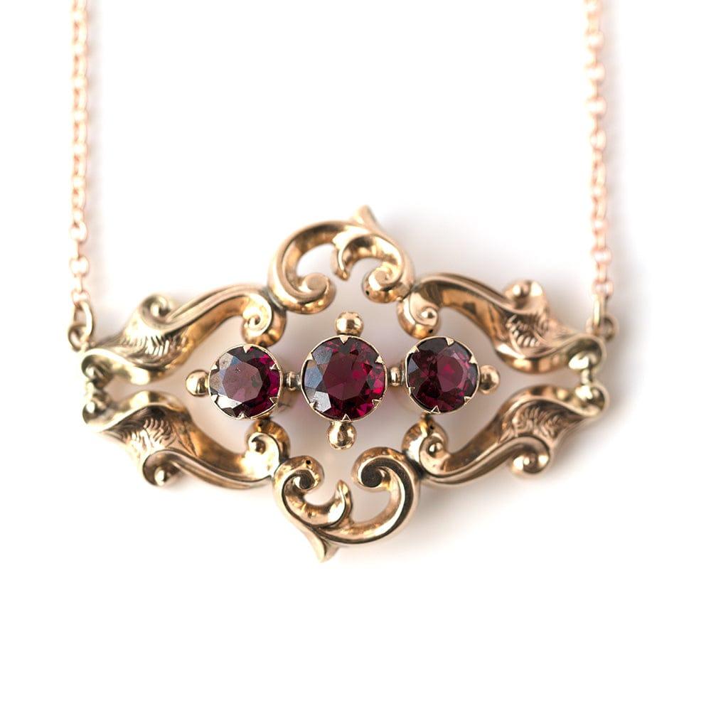 Rose Cut Antique Victorian Garnet Gold Ornate Necklace For Sale