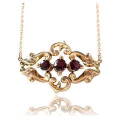 Antique Victorian Garnet Gold Ornate Necklace