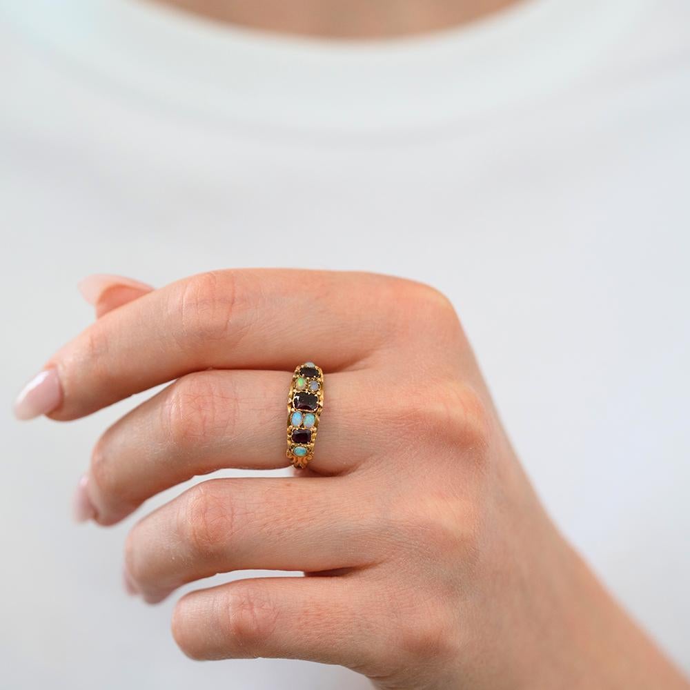 Antique Victorian Garnet Opal 15ct Gold Ring For Sale 1