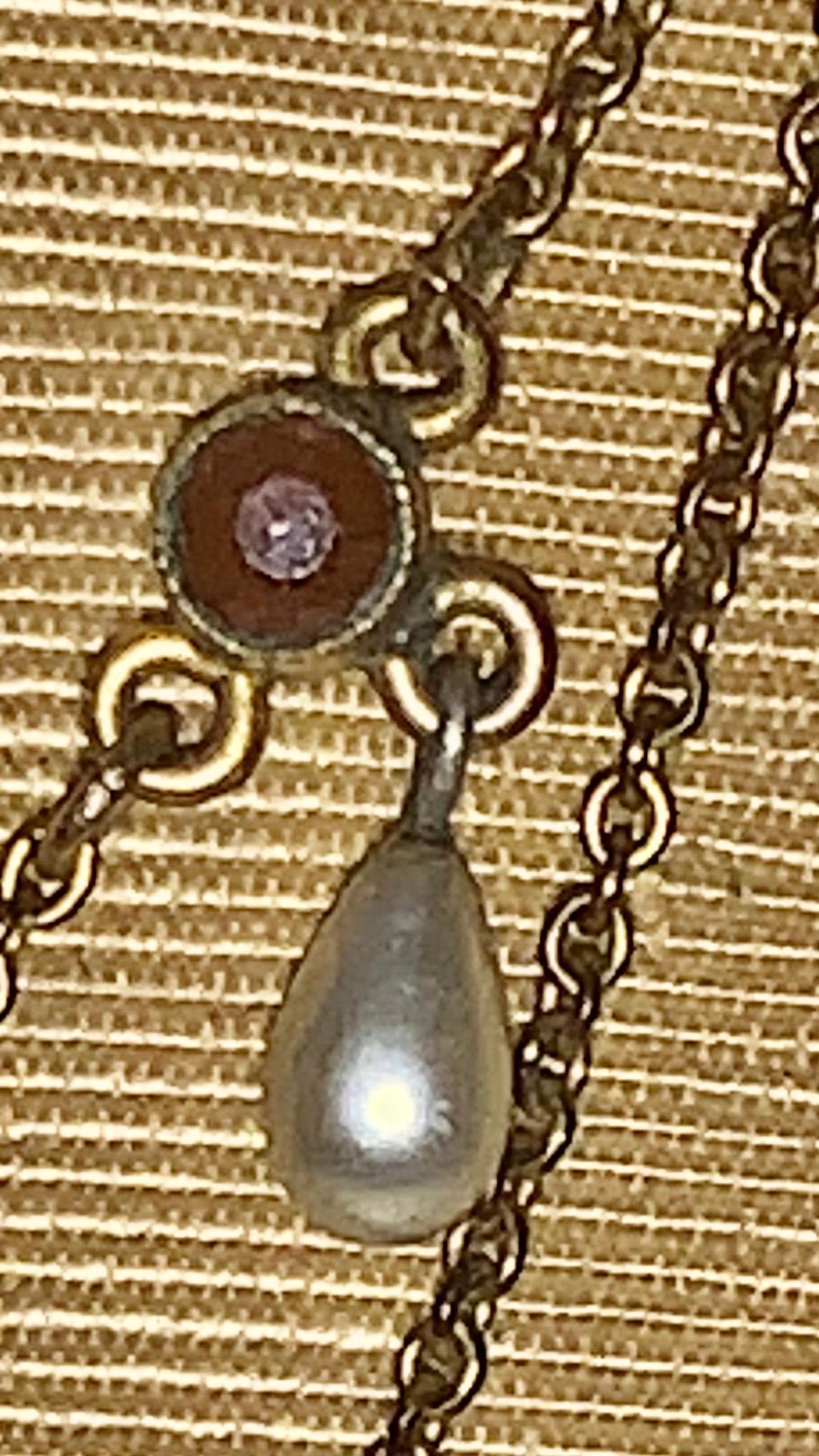 Antike viktorianische Granat-Perlenkette 9ct Gold Lavaliere Damen im Angebot