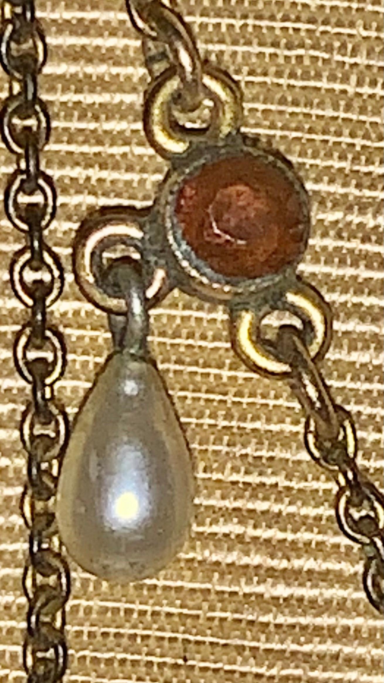Antique Victorian Garnet Pearl Necklace 9ct Gold Lavaliere For Sale 1