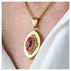 Antica collana vittoriana con granato e perle in oro 14K, 1880 ca.