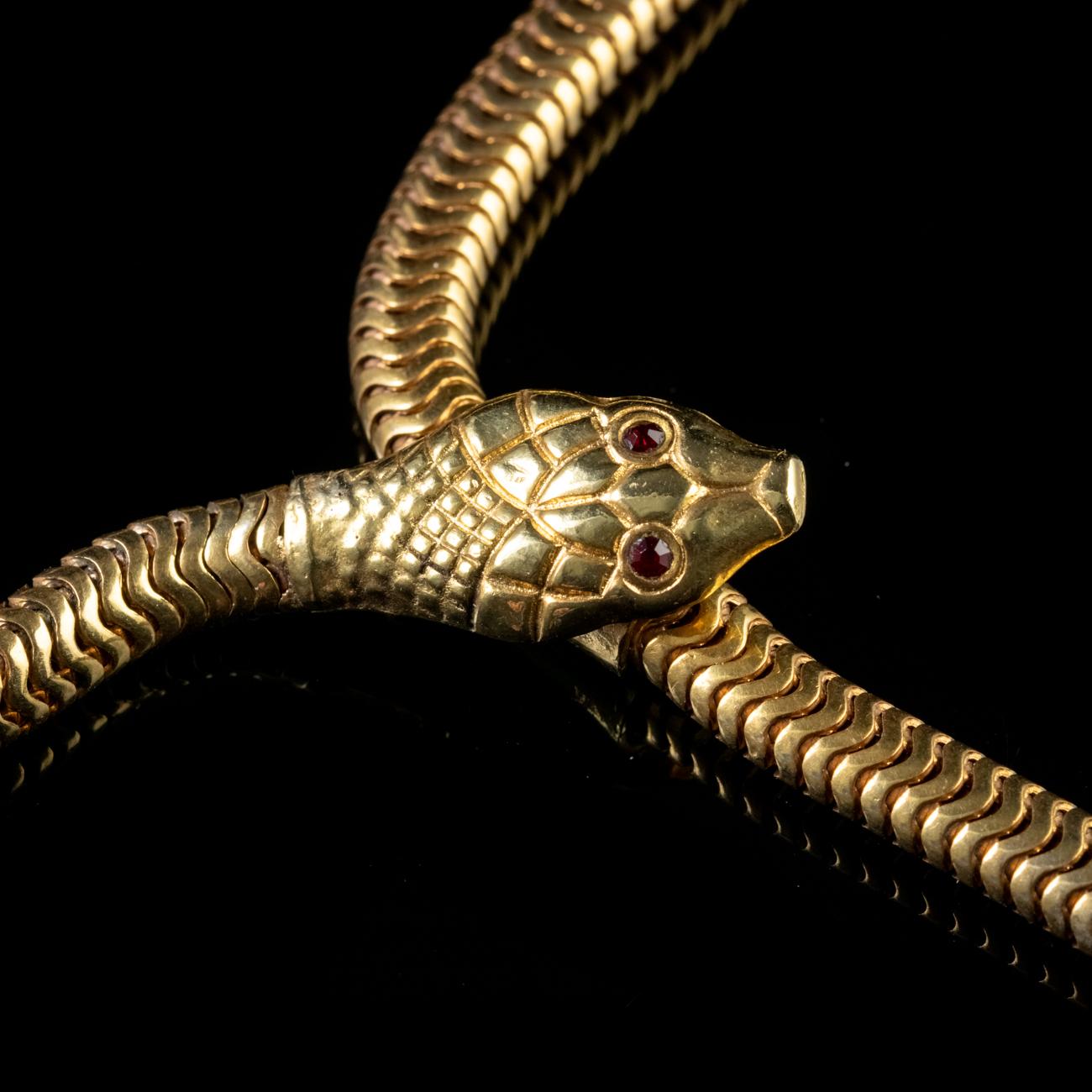Antique Victorian Garnet Snake Necklace circa 1900 18 Carat Gold Silver In Good Condition In Lancaster, Lancashire