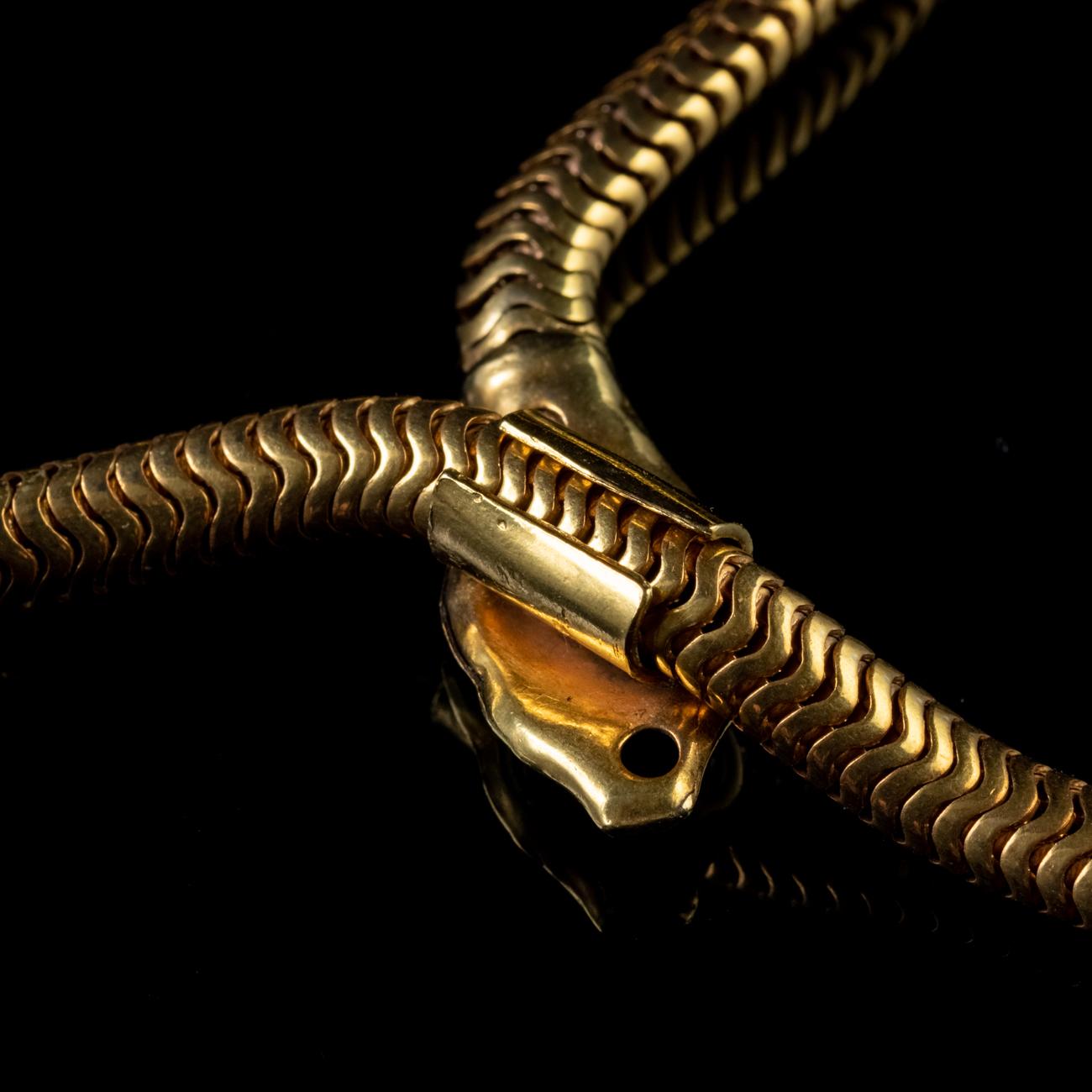 Women's Antique Victorian Garnet Snake Necklace circa 1900 18 Carat Gold Silver