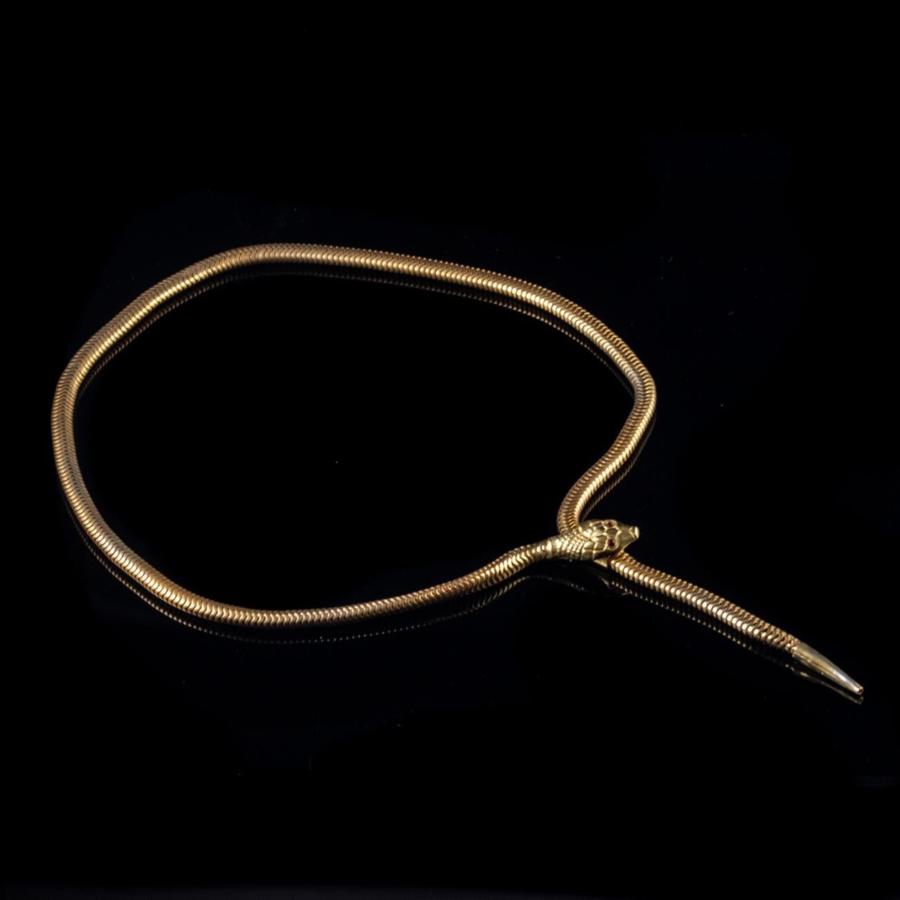Antique Victorian Garnet Snake Necklace circa 1900 18 Carat Gold Silver 3