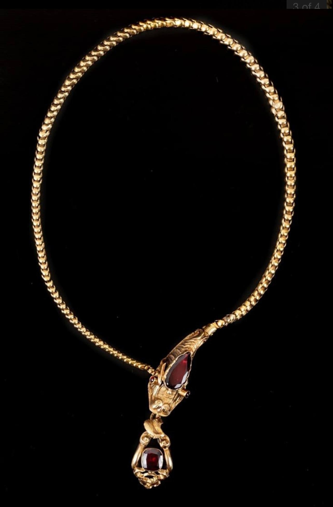 Antique Victorian Garnet Snake Necklace For Sale 2