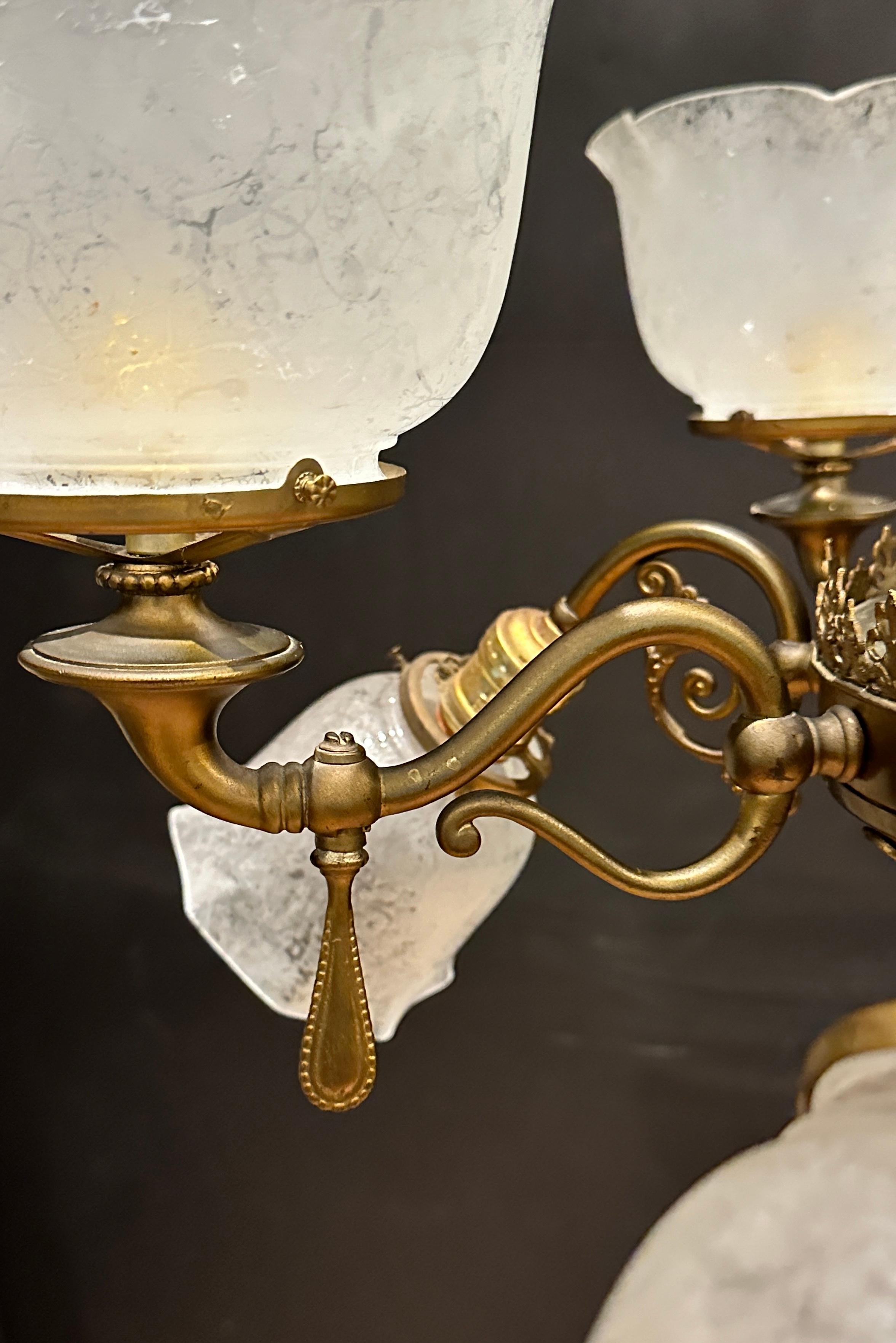 Late Victorian Antique Victorian Gas and Electric Up & Down Brass Eight-Light Chandelier