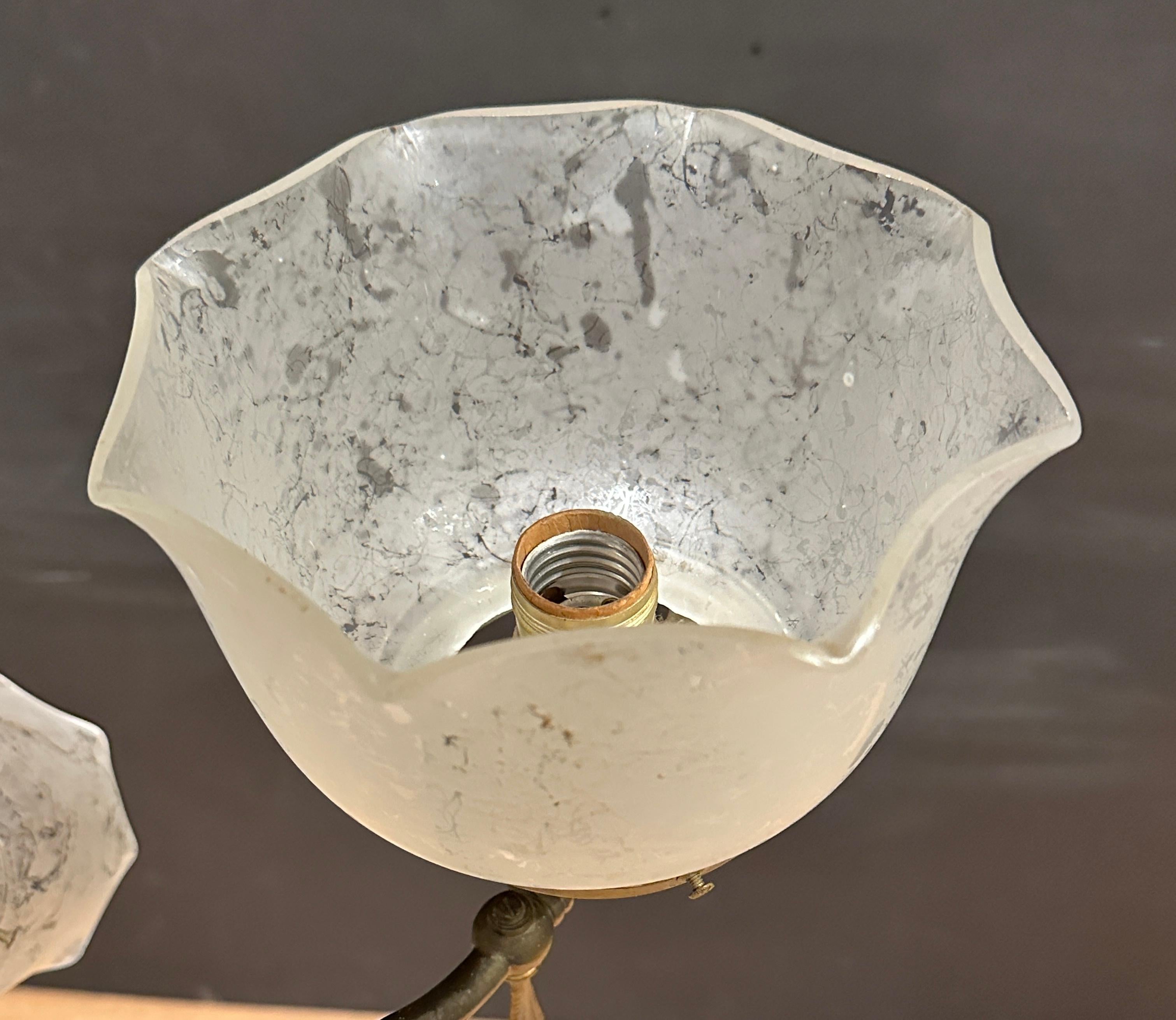 Antique Victorian Gas and Electric Up & Down Brass Eight-Light Chandelier In Good Condition In Norwood, NJ