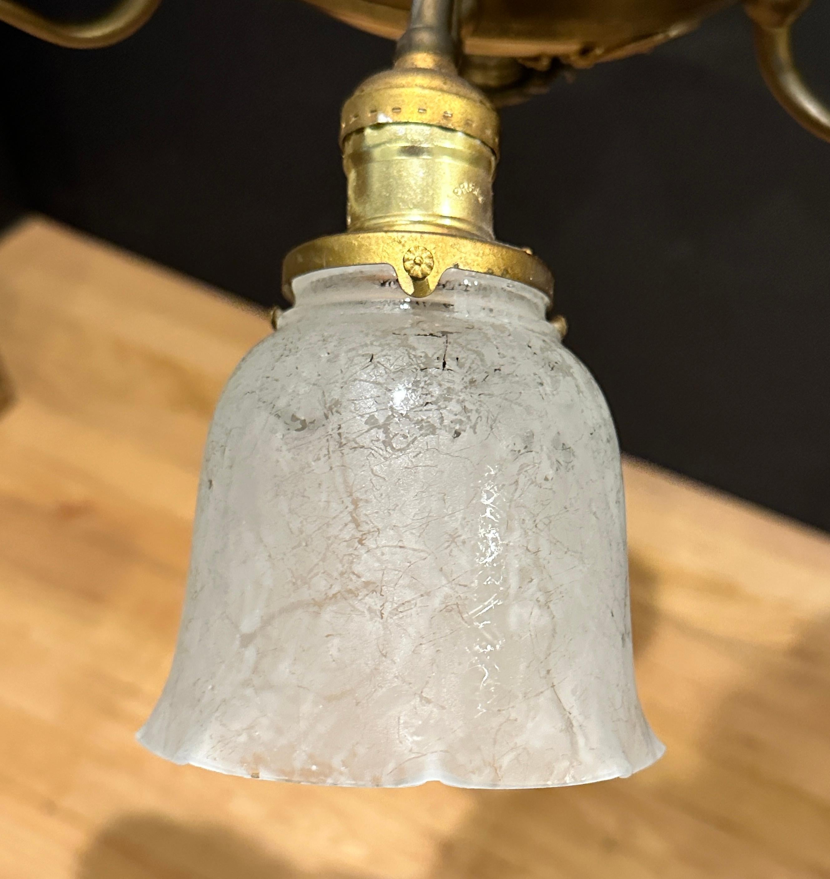 20th Century Antique Victorian Gas and Electric Up & Down Brass Eight-Light Chandelier