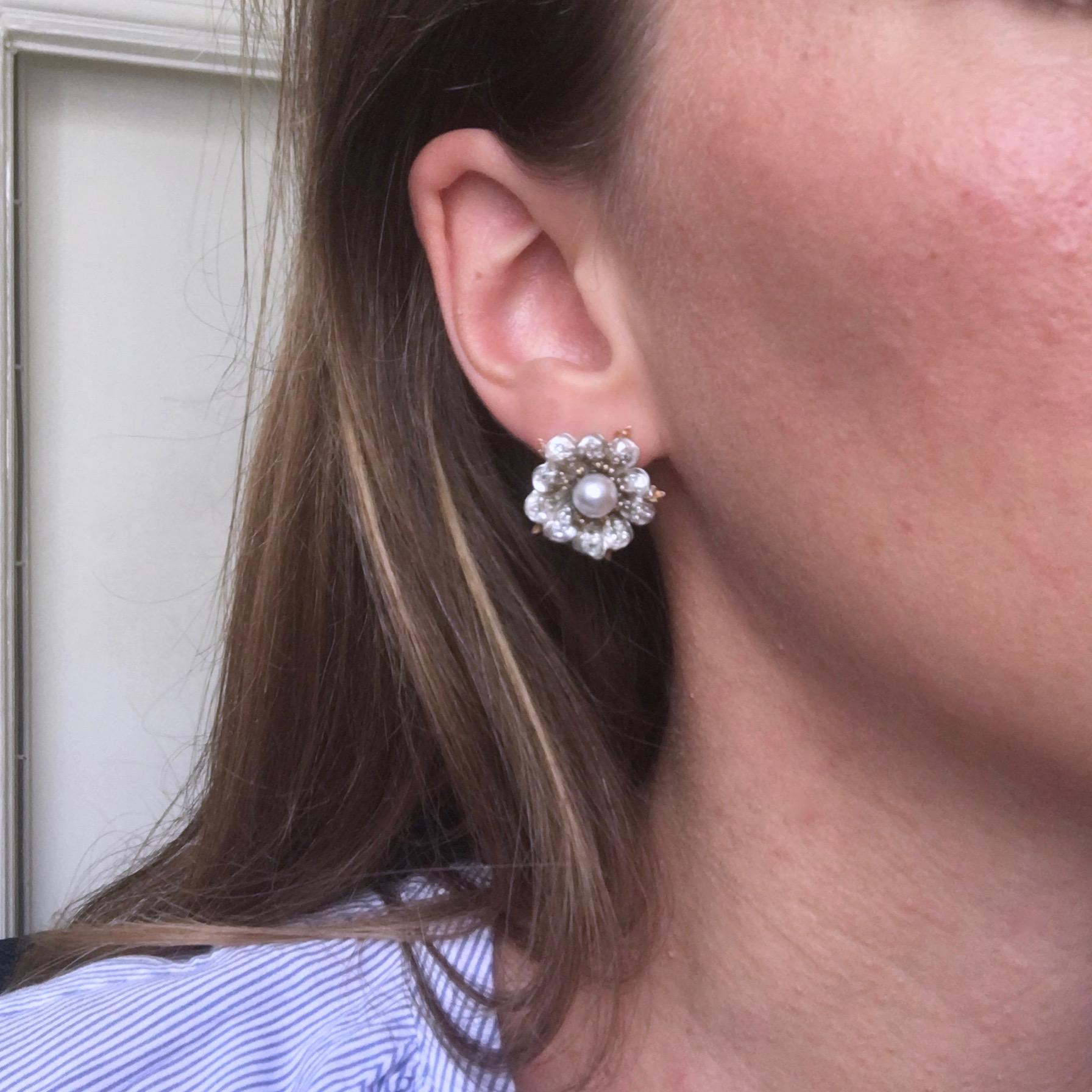Antique Victorian GCS Report Natural Pearls and Old Cut Diamonds Flower Earrings In New Condition In London, GB