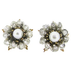 Antique Victorian GCS Report Natural Pearls and Old Cut Diamonds Flower Earrings