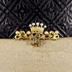 Antique Victorian Gem Set Initialled Crown Brooch in 15 Carat Yellow Gold