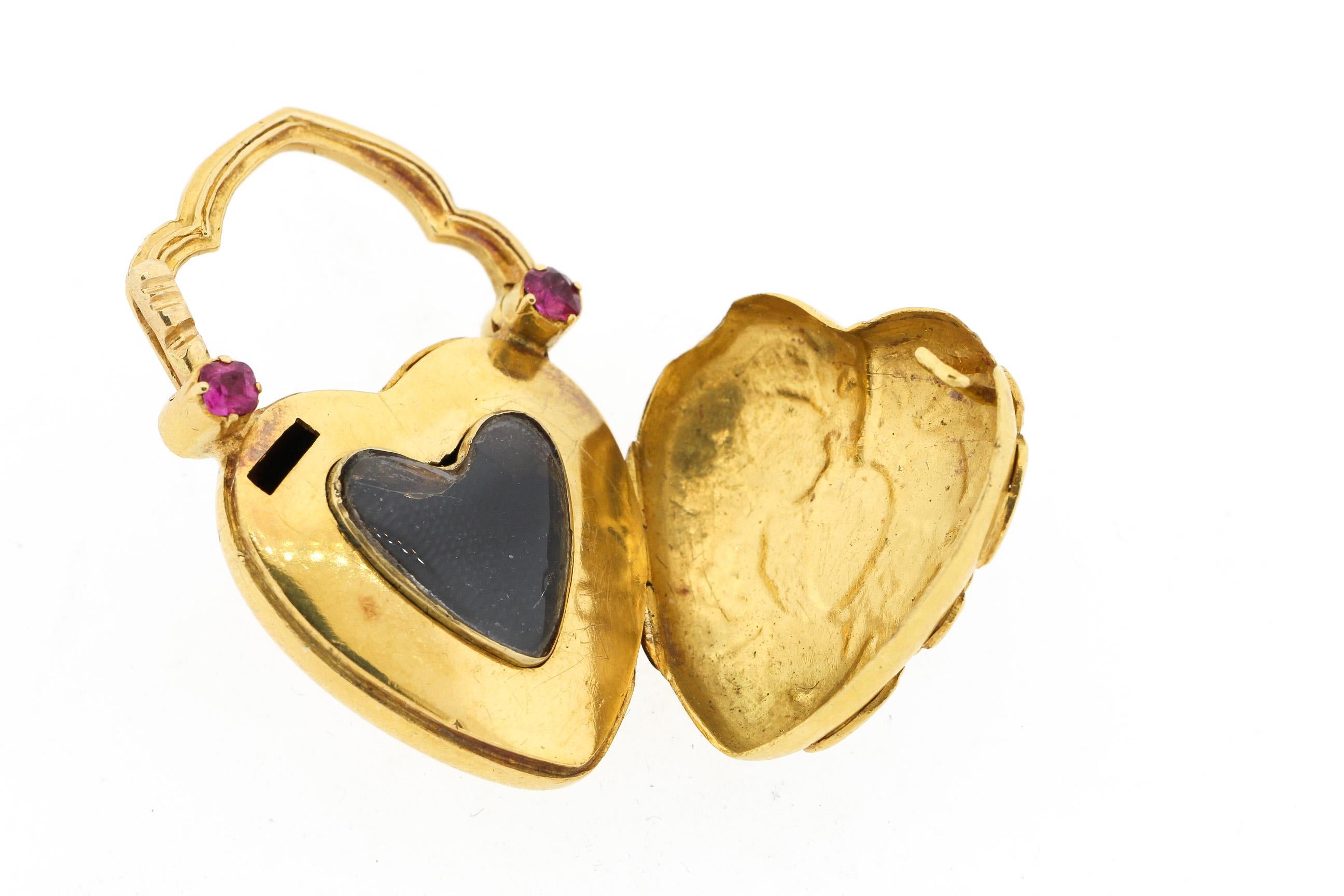 High Victorian Antique Victorian Gemset Repousse Heart Padlock Locket