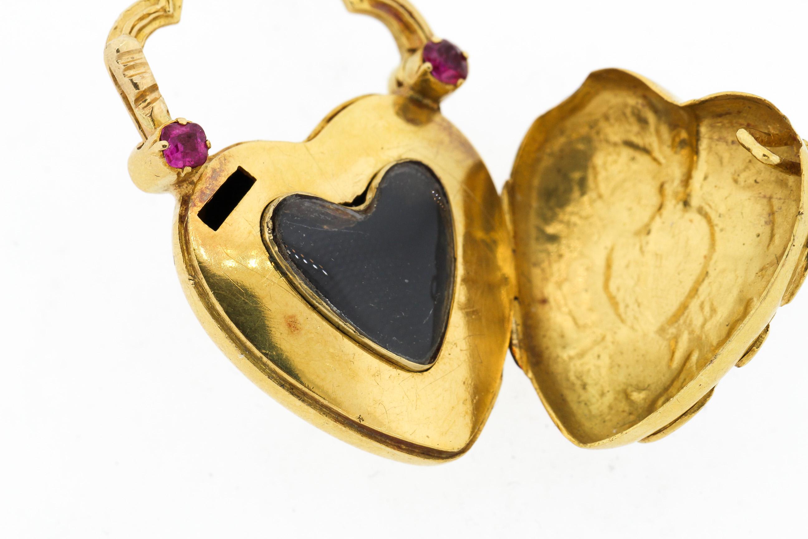 Round Cut Antique Victorian Gemset Repousse Heart Padlock Locket