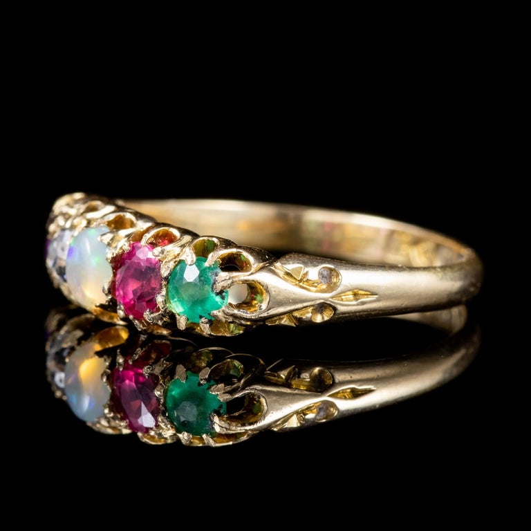 Antique Victorian Gemstone Adore Ring 18 Carat Gold Dated, 1908 at