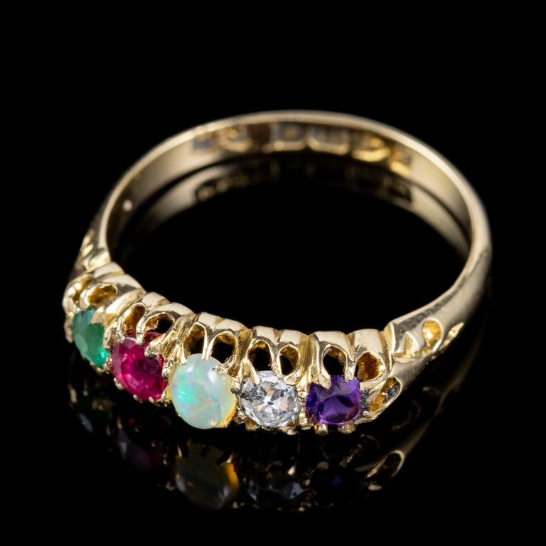 Antique Victorian Gemstone Adore Ring 18 Carat Gold Dated, 1908 at