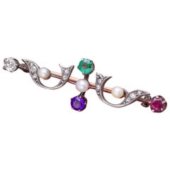 Antique Victorian Gemstone Dearest 18 Carat Gold circa 1900 Boxed Brooch