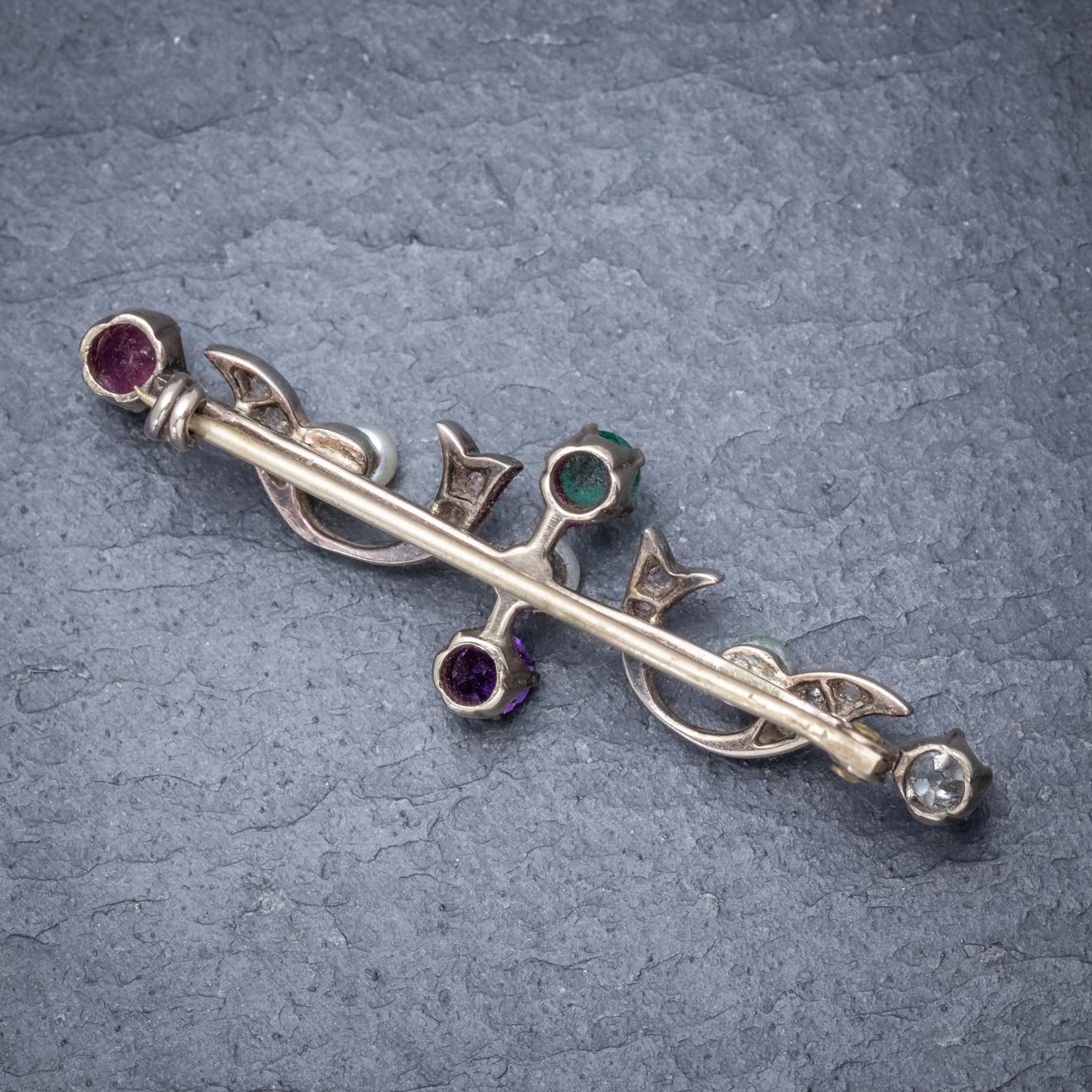 Antique Victorian Gemstone Dearest 18 Carat Gold circa 1900 Boxed Brooch In Good Condition For Sale In Lancaster , GB