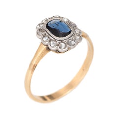 Antique Victorian Gemstone Engagement Ring Natural Sapphire Diamond Princess
