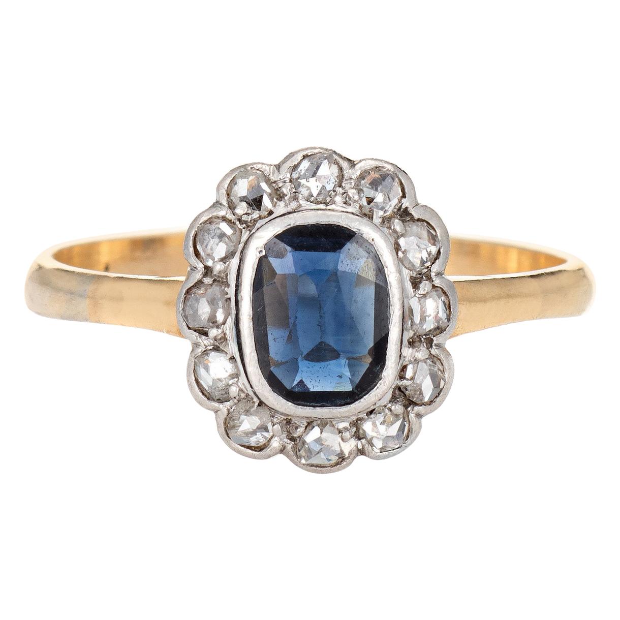 Antique Victorian Gemstone Engagement Ring Natural Sapphire Diamond Princess