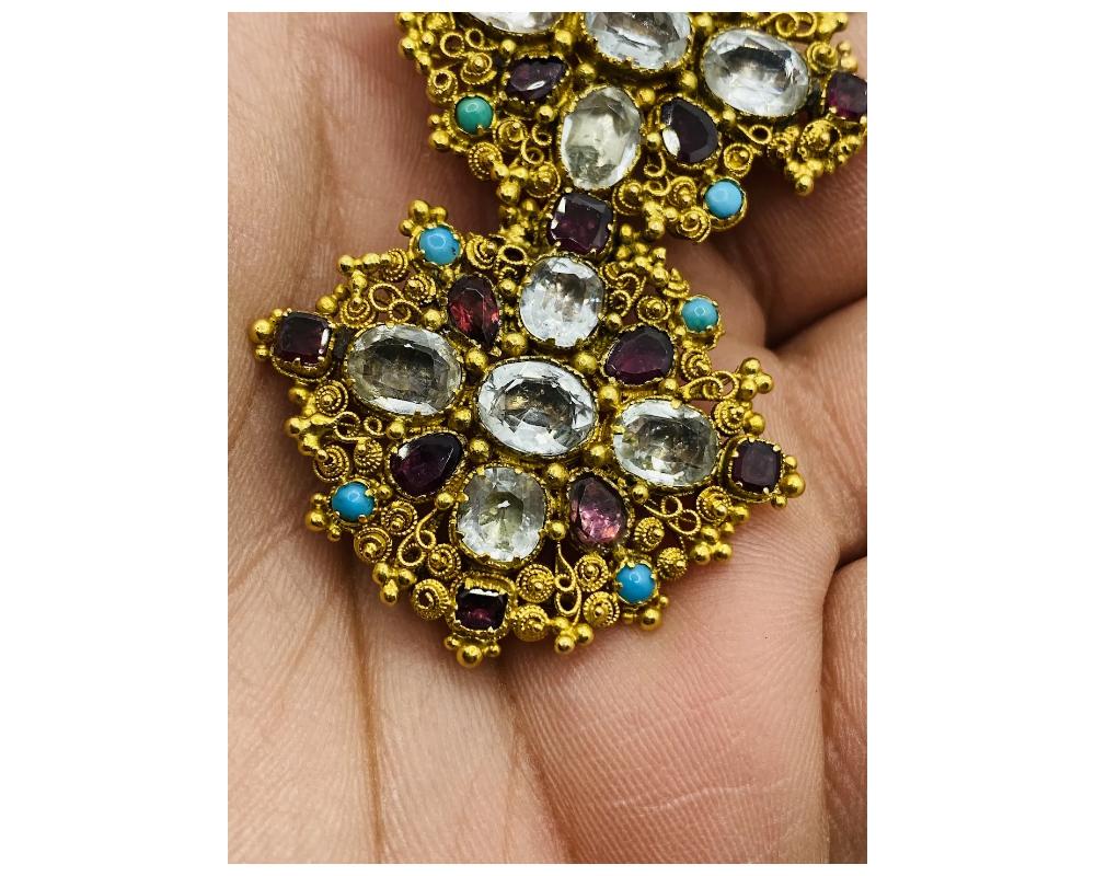 Antique Victorian Gemstone Garnet Sapphire 18k Gold Brooch 6