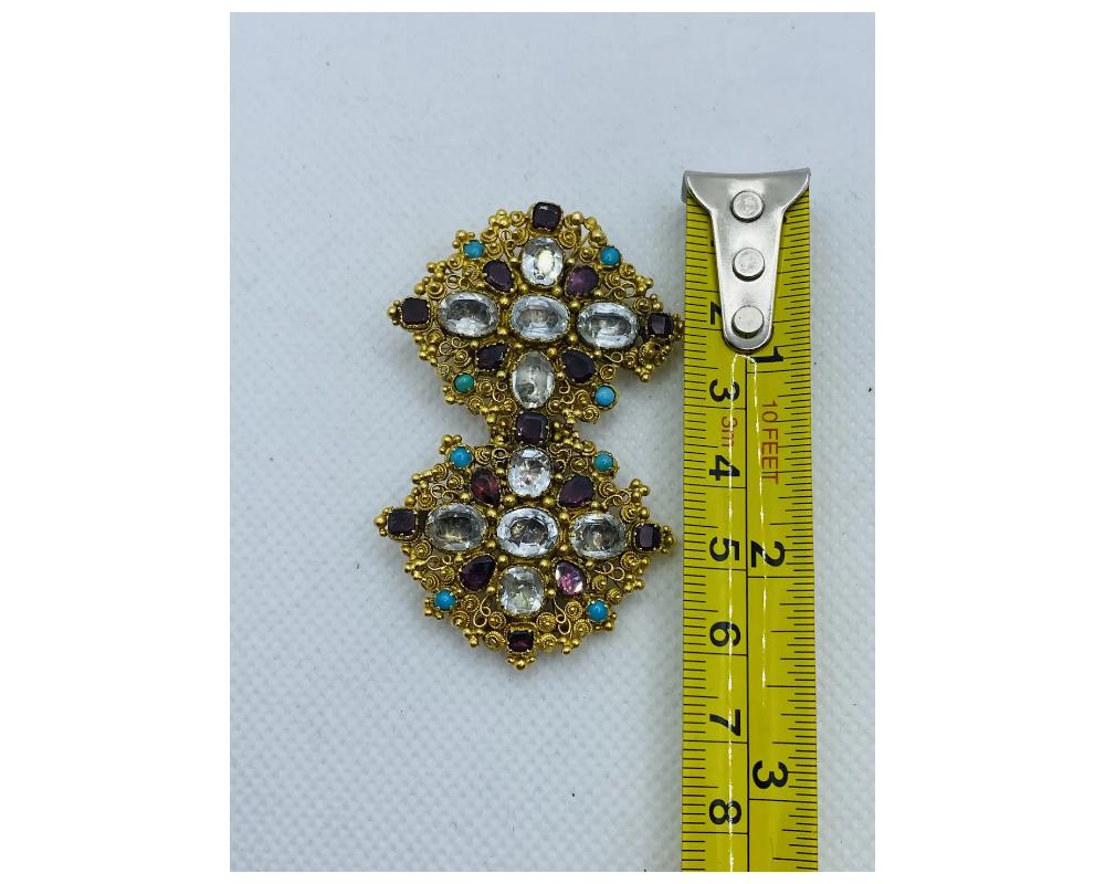Women's Antique Victorian Gemstone Garnet Sapphire 18k Gold Brooch