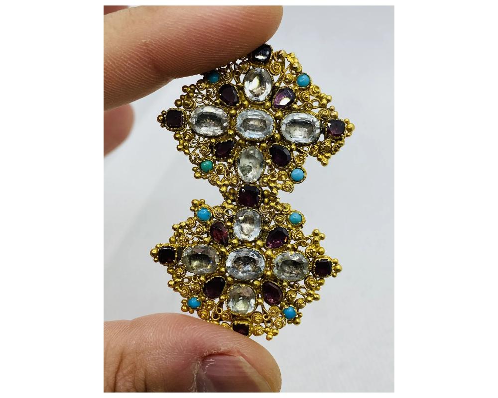 Antique Victorian Gemstone Garnet Sapphire 18k Gold Brooch 1