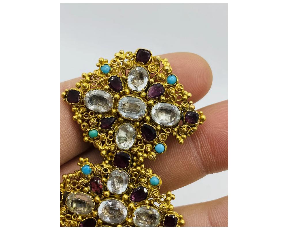 Antique Victorian Gemstone Garnet Sapphire 18k Gold Brooch 4