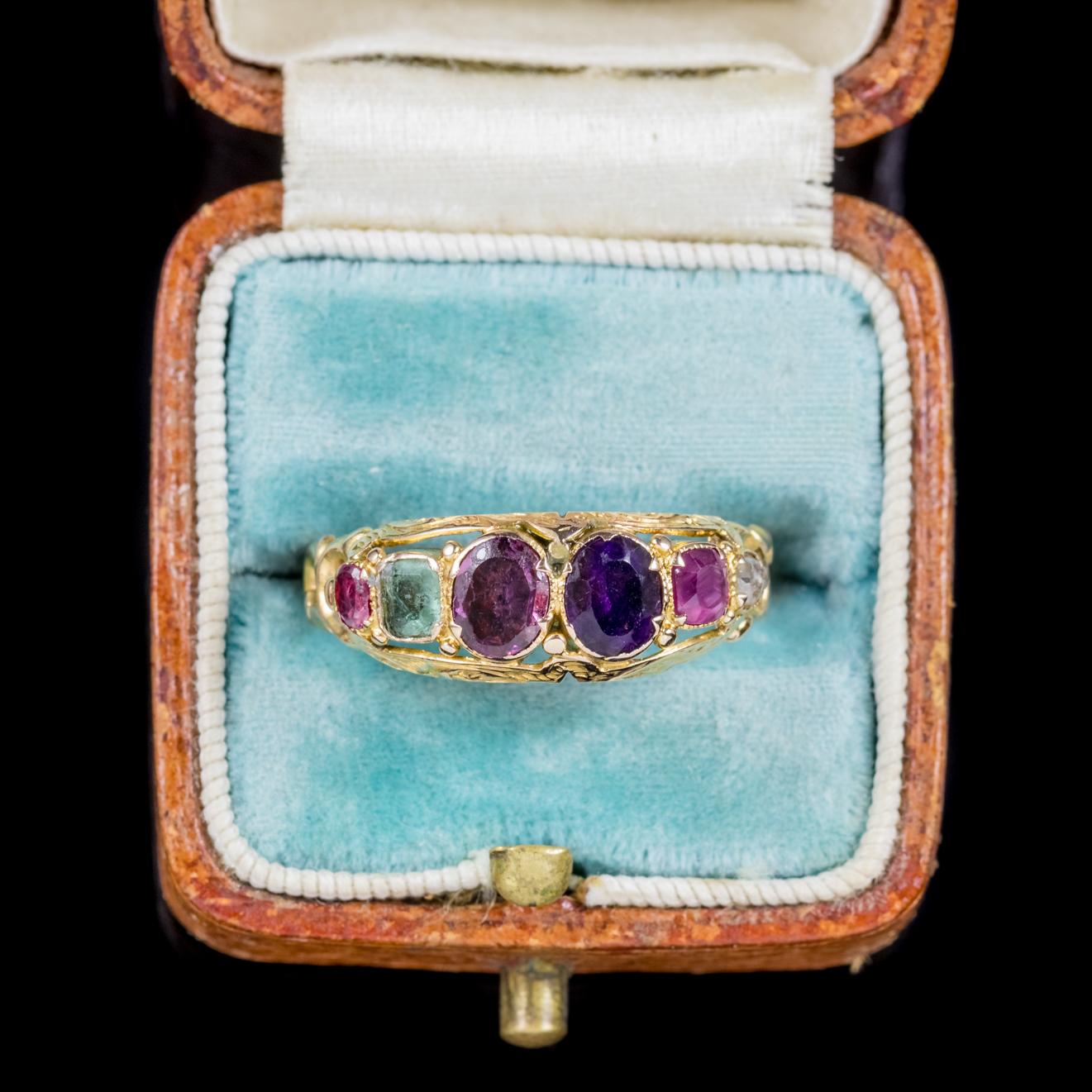 Women's Antique Victorian Gemstone Regard Ring 15 Carat Gold Dated 1868