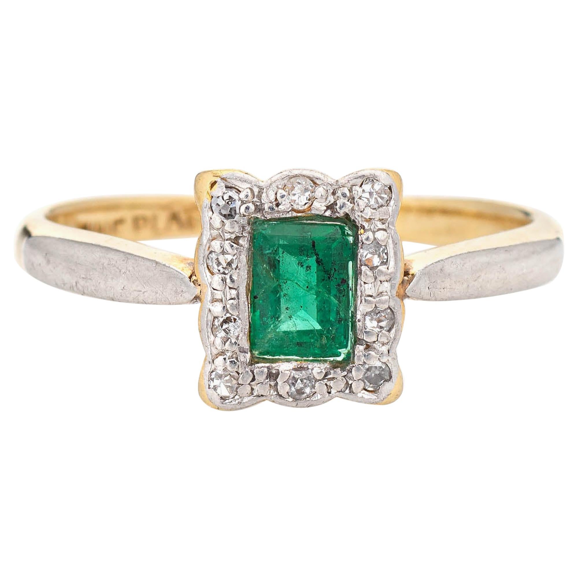 Antique Victorian Gemstone Ring Emerald Diamond 18 Karat Gold Platinum