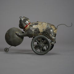 Antique Victorian George Brown School Tin Wind-Up Cat Toy Circa 1890