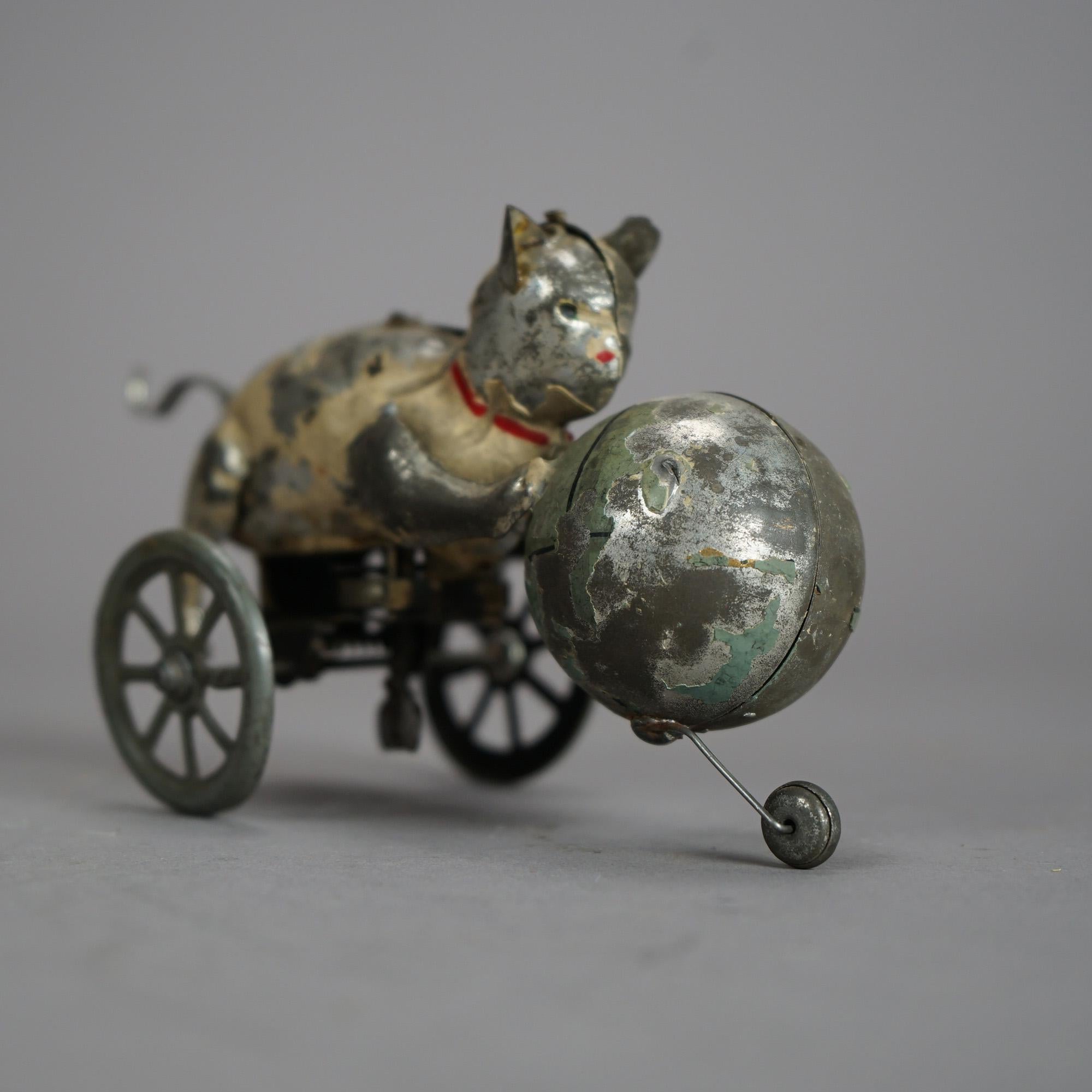 Antique Victorian George Brown School Tin Wind-Up Cat Toy Circa 1890 2