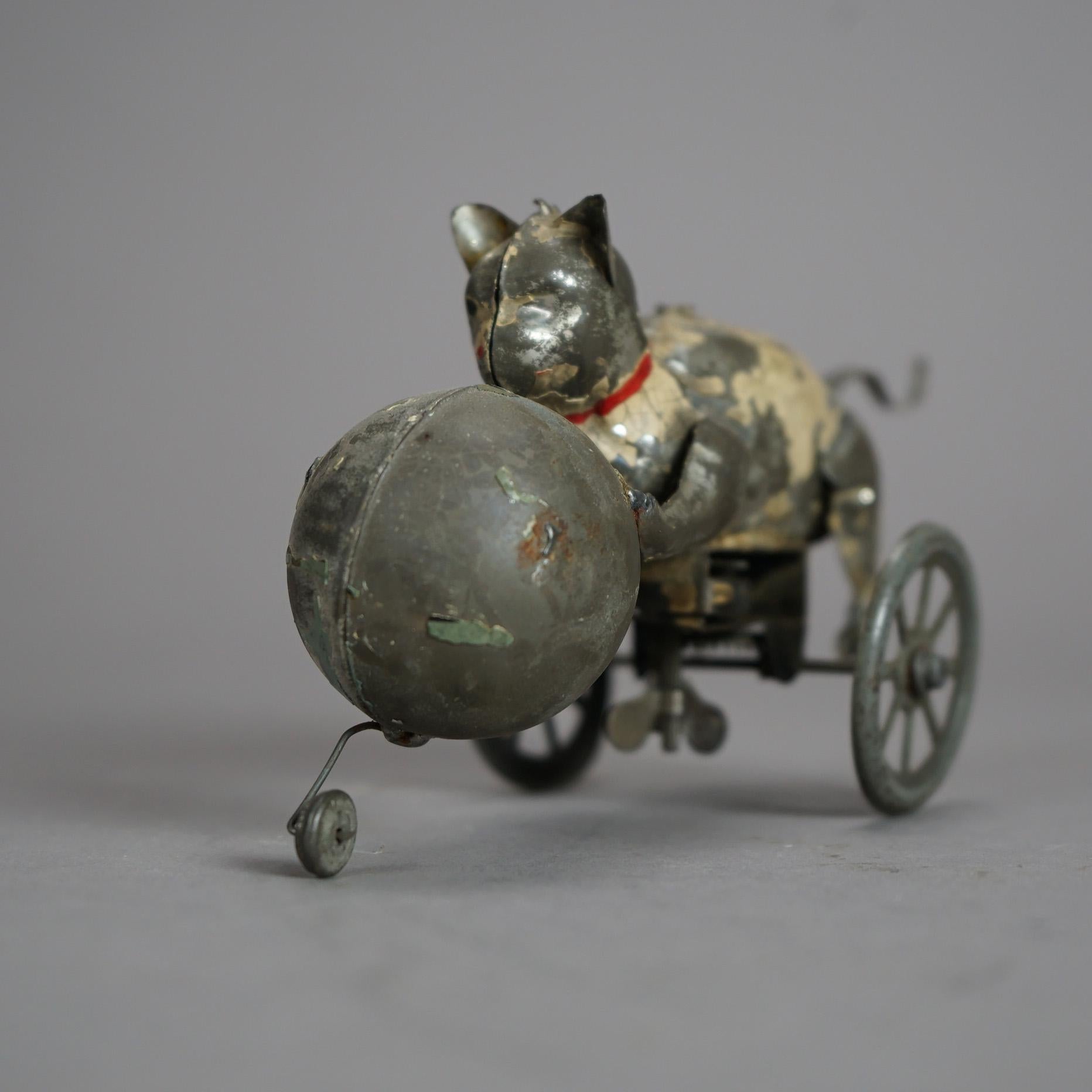 Antique Victorian George Brown School Tin Wind-Up Cat Toy Circa 1890 3