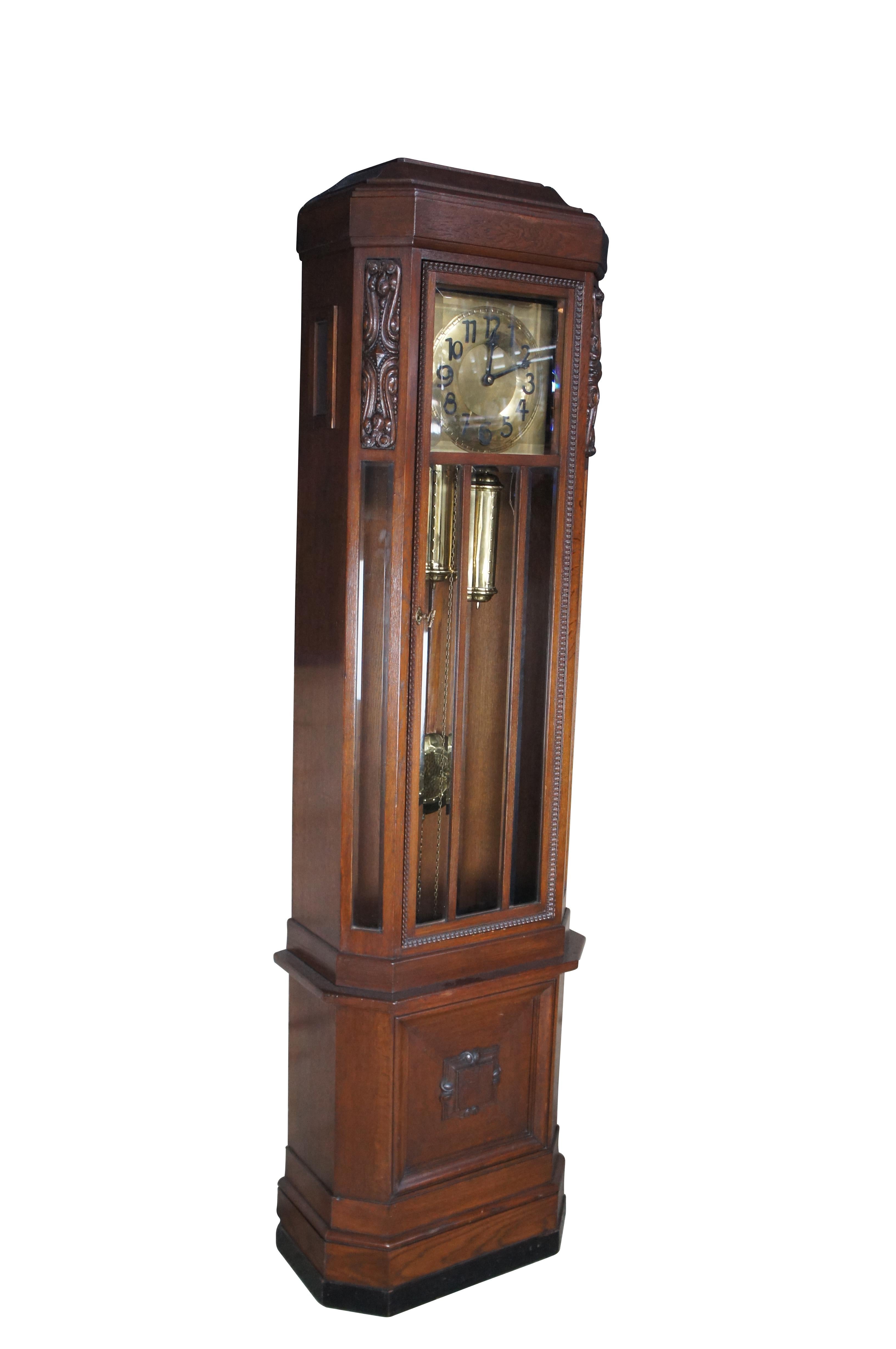 Antike viktorianische deutsche Eiche Messing 2 Gewicht Standuhr 83