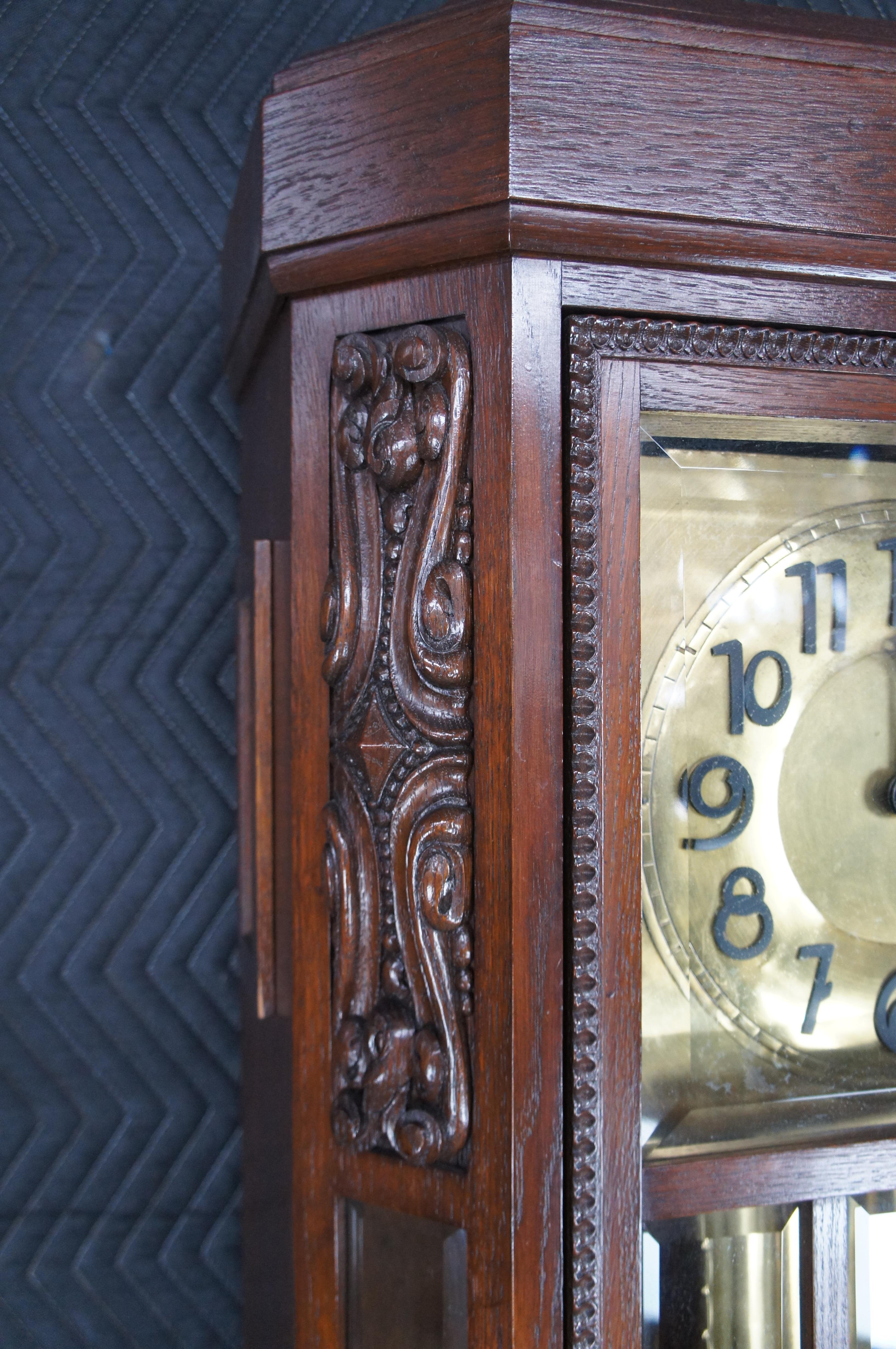 Antike viktorianische deutsche Eiche Messing 2 Gewicht Standuhr 83