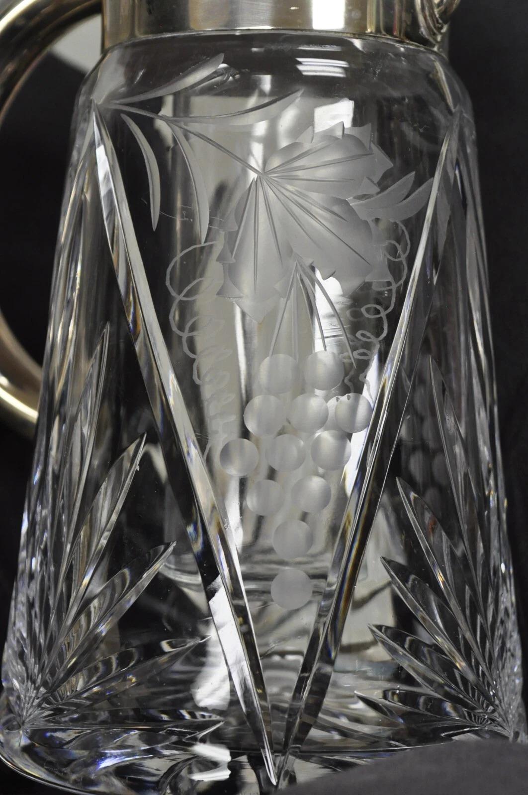 Antique Victorian German Silver Plated Cut Crystal Glass Lemonade Water Pitcher For Sale 5