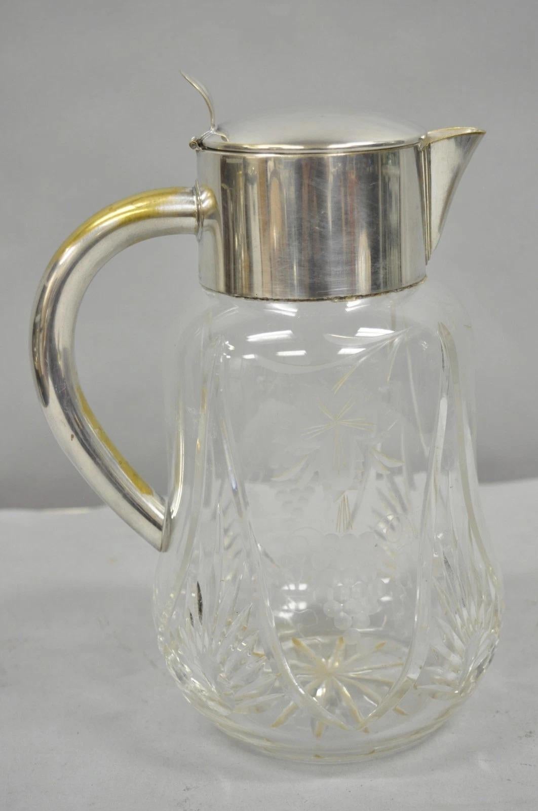 Antique Victorian German Silver Plated Cut Crystal Glass Lemonade Water Pitcher For Sale 5